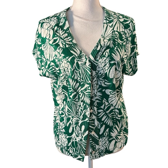 Joie Tops - Joie 100% Linen Pineapple Green Leaf Top